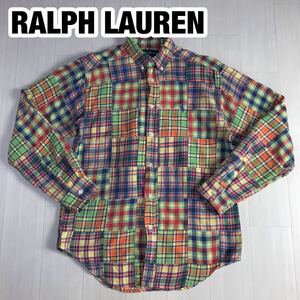 RALPH LAUREN ラルフローレン 長袖シャツ L(16/18) チェック柄 パッチワーク マルチカラー 刺繍ポニー ボーイズ ユース