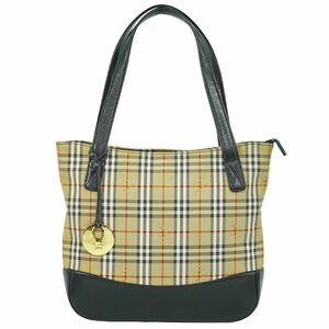 本物 バーバリー BURBERRY ノバチェック チェック トートバッグ ハンドバッグ キャンバス レザー ベージュ ブラック