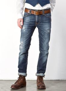 美品 39,000円 NUDIE JEANS Thin Finnデニム パンツ クラッシュM LサイズW31 L34ウエスト41 82 cmスリムW32インディゴ46ブルーXXウォッシュ