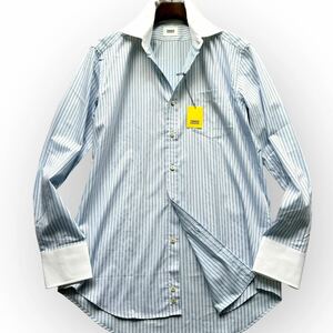 未使用■TAKEO KIKUCHI タケオキクチ【L】大きいサイズ 長袖シャツ クレリック ストライプ コットン ブルー ホワイト ワイシャツ メンズ