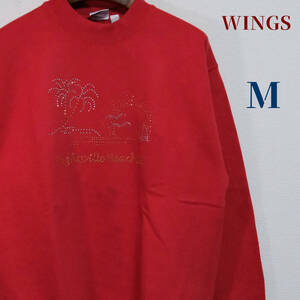 WINGS ラインストーン スウェット ダサかわ M レッド