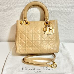 【大幅値下】ChristianDior　クリスチャンディオール レザーレディディオール 2WAY ショルダーハンドバッグ　MA-0927カナージュ ベージュ