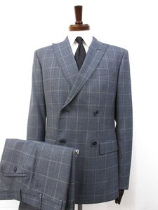 未使用品【コルネリアーニ CC collection CORNELIANI】 ダブル4B スーツ (メンズ) 50-8R 明るいネイビー系 グレンチェック □32RMS0059□