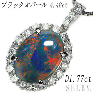 Pt900/ Pt850 ブラックオパール ダイヤモンド ペンダントネックレス 4.48ct D1.77ct 出品3週目 SELBY