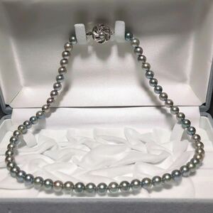 【ブルーグレー】アコヤ真珠 6.5-7.0mm 44cm ネックレス 本真珠 アクセサリー SILVER pearl あこや パール