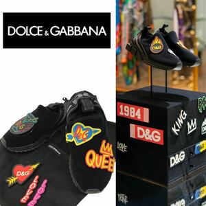 ★ g183 DOLCE&GABBANA ドルチェ&ガッバーナ 19AW〜20AW カスタム パッチ スニーカー シューズ ブラック パイル地 正規品 付属パッチ付き