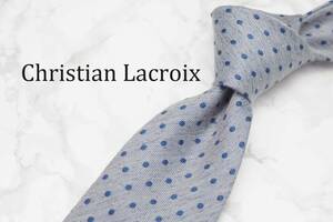 【美品】Christian Lacroix クリスチャンラクロア A-300 グレー ドット ブランド ネクタイ 良品 古着 卸 USED オールド SILK