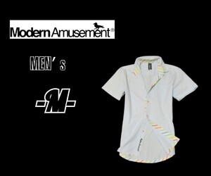 送料込み メンズM◇Modern Amusement◇ボタンダウン半袖シャツ 水色