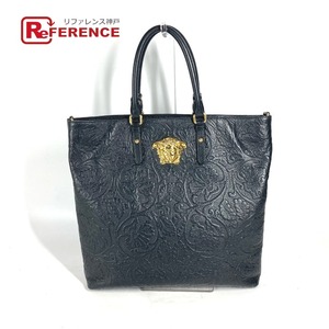 VERSACE ヴェルサーチ メデューサ 肩掛け トートバッグ ショルダーバッグ 縦型 ロゴ ハンドバッグ ブラック ユニセックス【中古】