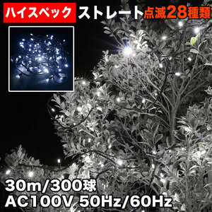 クリスマス 防水 イルミネーション ストレート ライト ハイスペックタイプ LED 300球 30m ホワイト 白 ２８種点滅 Ｂコントローラセット