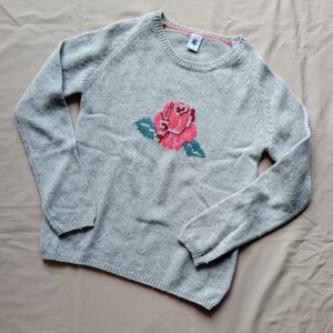 プチバトー（PETIT BATEAU）_グレー_花柄_150_キッズ_ニット_12ans