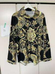 32-2 ドレス シャツ 長袖 XL VERSACE ヴェルサーチ ベルサーチ 風 柄シャツ Yシャツ 派手 バロック アニマル 総柄 チェーン柄