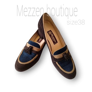 【美品】Mezzan boutiqueメザンブティック/タッセル付スウェードヒールパンプス/サイズ38/チャンキーヒール/VERO CUOIO/MADE IN ITALY●