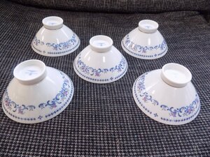 アンティーク 70S 80S 創作陶器 たち吉 茶碗 5客セット 花柄 ブルーエリート 小花柄 昭和レトロ TACHIKICHI 刻印アルファベット