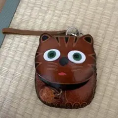 【未使用に近い】猫のレザーミニバッグ