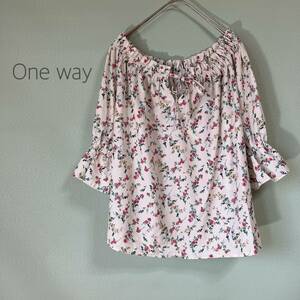 ◎one way ワンウェイ プルオーバーブラウス 花柄ブラウス ブラウス レディース サイズF Mサイズ相当 アイボリー色