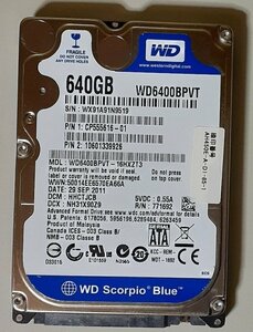 4170 2.5インチ 内蔵SATAハードディスク 9.5mm 640GB WD6400BPVT-16HXZT3 富士通 LIFEBOOK AH450E Windows7Homeリカバリ領域 正常 1321時間