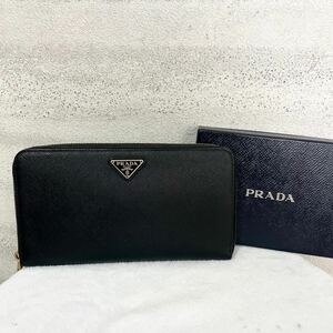 【贅沢品の極み】PRADA プラダ 長財布　コインケース カードケース　お札ケース　三角プレート　サフィアーノ　レザー　本革　ブラック