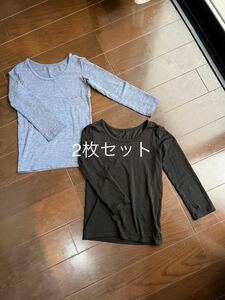 ユニクロ　UNIQLO ヒートテック　インナー　クルーネック　長袖　2枚セット黒　長袖Tシャツ 100 キッズ　子供