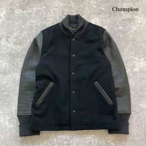 【Champion】チャンピオン スタジャン バーシティジャケット アワードジャケット ホースハイド 馬革 黒 袖レザー ロチェスターシリーズ