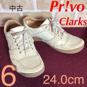 【売り切り!送料無料!】A-287 Pr!vo!Clarks!レザースニーカー!6 24.0cm!オフホワイト!ベージュ!かっこいい!おしゃれ!中古!