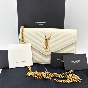 未使用に近い SAINT LAURENT サンローラン ショルダーバッグ チェーンウォレット キルティング キャビアスキン 箱付属品完備 YSL ホワイト