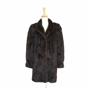 美品【 THE AMERICAN FUR AWARDS★4 】高級毛皮　染めミンク◆セミロングコート：86cm丈　ビッグサイズ：15号　ダークブラウン◆V188T