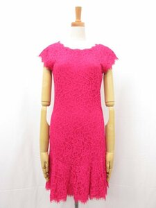 美品【ダイアンフォンファステンバーグ】DVF BRITTANY 404-148014 総レース 膝丈ワンピース (レディース) size0 ピンク系 □17LO3376□