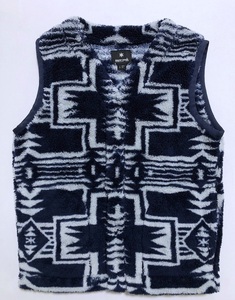 スノーピーク snow peak 1.8万 オルテガ柄 Printed Fleece Vest プリント フリース ベスト S ネイビー ホワイト