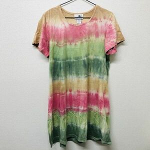 (No.468)Tシャツ(サイズ：M)タイダイ柄緑/赤/ベージュ