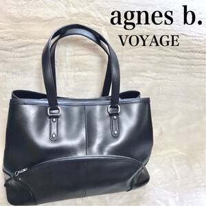 agnes b. VOYAGE オールレザー トートバッグ ハンドバッグ 黒 アニエスベー ブラック