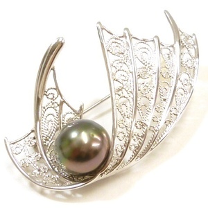 J◇K14 大粒！黒蝶パール 11mm デザイン ブローチ ゴールド 14金 真珠 パーティー フォーマル Gold Pearl brooch