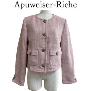 Apuweiser-Riche　アプワイザーリッシェ　ノーカラージャケット　ツイードショートジャケット　ピンク　M　