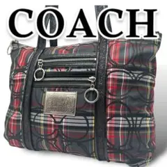 COACH コーチポピー トートバッグ チェック柄 ナイロン 肩掛け 14360