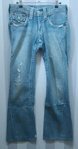 3-7730/TRUE RELIGION JOEY BIG T ダメージ加工ブーツカットデニムパンツ USA製 トゥルーレリジョン