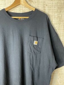 ☆超ビッグサイズ US古着 Carhartt カーハート Tシャツ ワンポイント ポケット ネイビー紺【3XL/XXXL】コットン　　　　◆3701◆