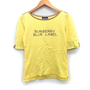 バーバリーブルーレーベル BURBERRY BLUE LABEL 国内正規品 Tシャツ カットソー ロゴ プリント ライン 五分袖 丸首 38 黄 /HT1 レディース