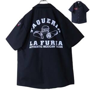 5706/SIGNAT CHEF 半袖ワークシャツ●ハンバーガー タコス TAQUERIA LA FURIA AUTHENTIC MEXICAN TACOS●洗濯プレス済●ネコポス可●古着