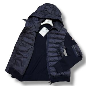 未使用タグ付/希少3XL!モンクレール 412 MONCLER CARDIGAN TRICOT ニット切替 ハイブリッド ダウンジャケット パーカー XXXL 現行 ネイビー