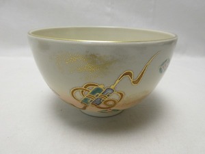 I04082 【 美品 茶道具 ？山作 京焼 金彩色絵 茶碗 陶印 箱無 】 検) 作家物 煎茶道具 茶事 茶会 茶器 茶具 お点前 来客 おもてなし ⅰ