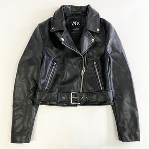 Lk11 ZARA ザラ ダブルライダースジャケット フェイクレザージャケット アウター ベルトブラック系 XSサイズ レディース 女性服 