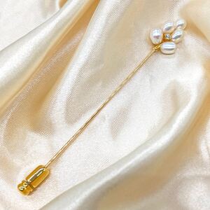 ☆1円〜スタート!!MIKIMOTO(ミキモト)/K18/ダイヤ付き!!［ピンブローチ］d 約2.8g アクセサリー 本真珠 パール ヴィンテージ pearl BE7/EA2