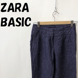 【人気】ZARA BASIC/ザラ ベーシック リネンパンツ ネイビー サイズXS レディース/S845