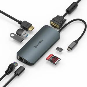 ＃３【新品・箱無し】WAVLINK USB-C 8-IN-1変換アダプタ 3.0 ウルトラスリム ハブ 旅行用ポータブルUSB-C ミニドッキング アルミ ニウム製