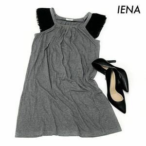 IENA イエナ★袖切替 フレンチ袖ワンピース チュニック丈 チャコールグレー