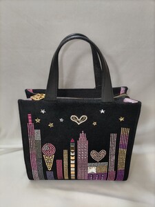 5●［美品］Think Bee！ シンクビー　 ビジュートートバッグ ブラックベロア　25×27.5cm