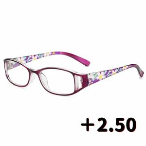 老眼鏡 花柄 シニアグラス おしゃれ＆ブルーライトカット ＋2.50 紫パープル