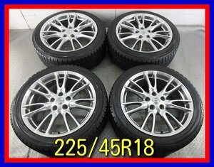 ■中古タイヤホイール■　NISSAN スカイライン 純正 18インチ 7.5J 8.5J +45+50 5H 114.3 YOKOHAMA iG50 PLUS 225/45R18 送料無料 J703