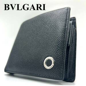 1円 【美品】 BVLGARI ブルガリブルガリ レザー 二つ折り 財布 ウォレット 札入れ カード入れ 小銭入れ メンズ 黒 ブラック 本革 ロゴ金具