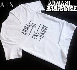 新品★アルマーニ★爽やかな ホワイト Tシャツ★ブラック ロゴプリント★Vネック 白&黒 モノトーン XL★A/X ARMANI☆365